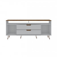 Manhattan Comfort 130GMC8 Rockefeller 62.99 TV Stand with Metal Legs and 2 Drawers in Off White and Nature